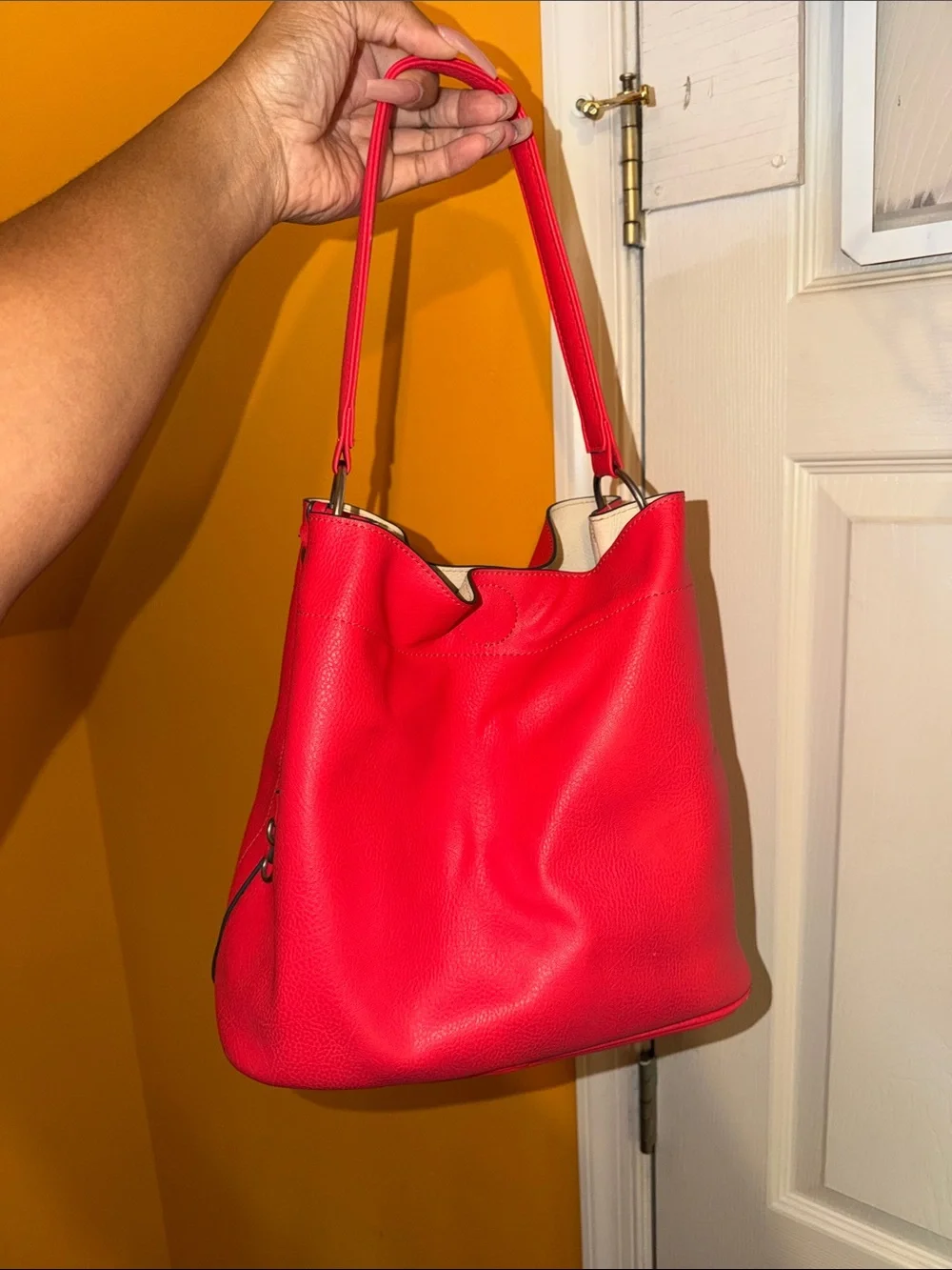 Collection XIIX Red Pebbled Leather Hobo Shoulder Bag